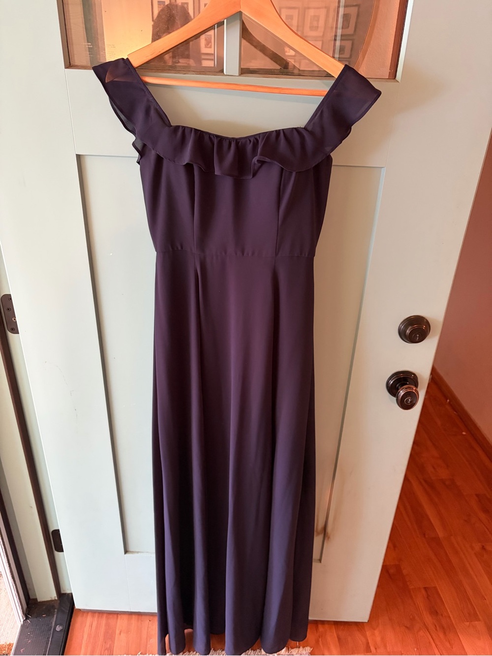 BHLDN navy blue, off the shoulder maxi dress. Formal.
